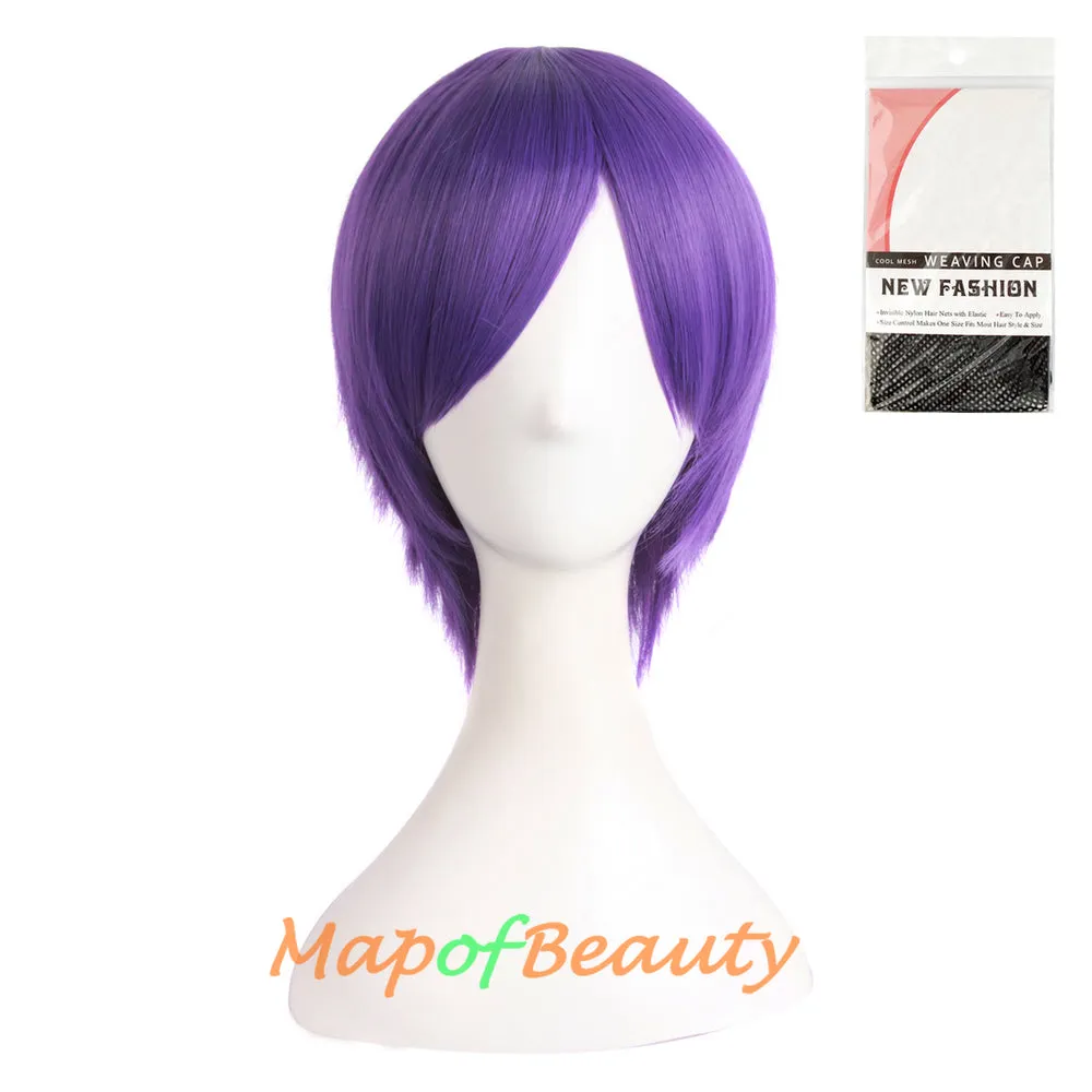 Short Cosplay Anime Wigs Curly Men's Wig Colored Black 12 Inch