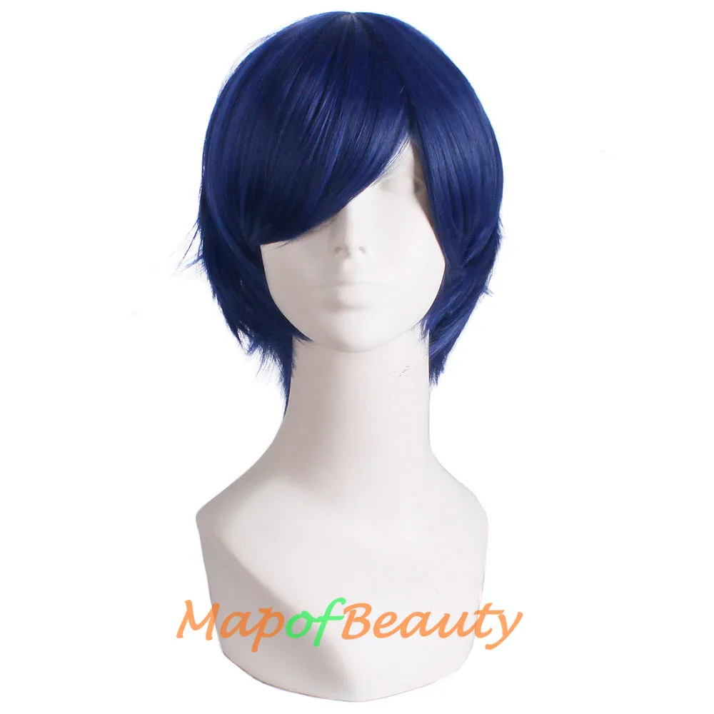 Short Cosplay Anime Wigs Curly Men's Wig Colored Black 12 Inch