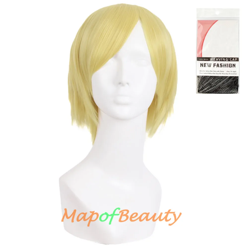 Short Cosplay Anime Wigs Curly Men's Wig Colored Black 12 Inch