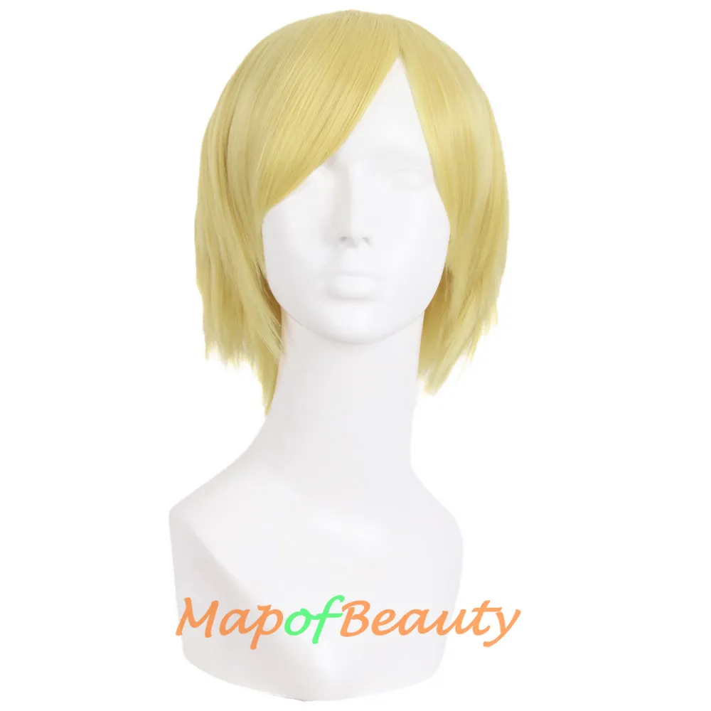 Short Cosplay Anime Wigs Curly Men's Wig Colored Black 12 Inch