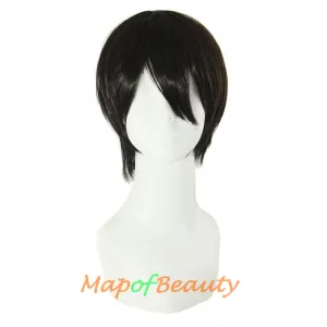Short Cosplay Anime Wigs Curly Men's Wig Colored Black 12 Inch
