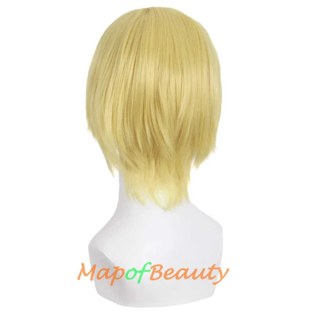Short Cosplay Anime Wigs Curly Men's Wig Colored Black 12 Inch