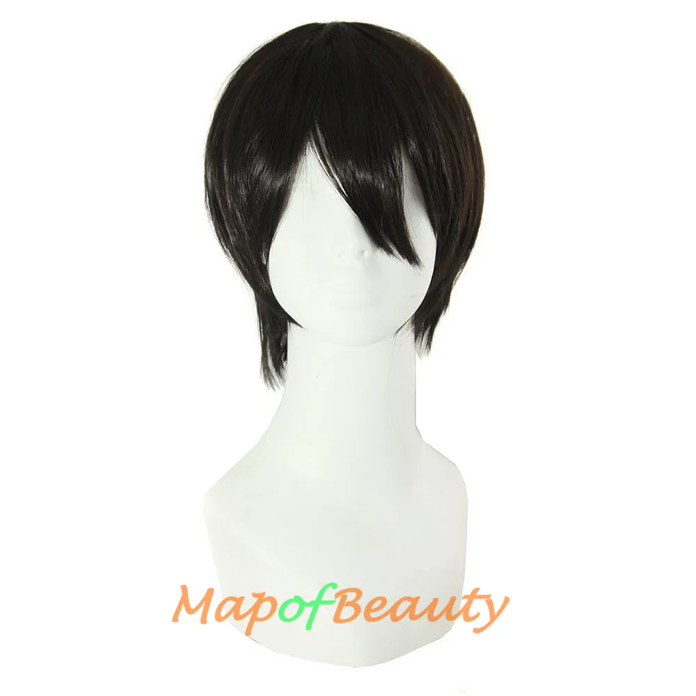 Short Cosplay Anime Wigs Curly Men's Wig Colored Black 12 Inch