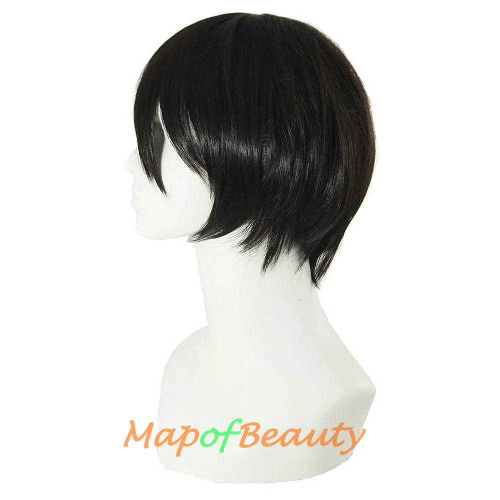 Short Cosplay Anime Wigs Curly Men's Wig Colored Black 12 Inch