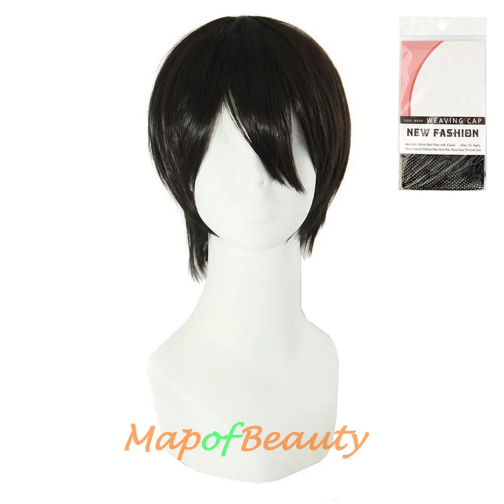 Short Cosplay Anime Wigs Curly Men's Wig Colored Black 12 Inch