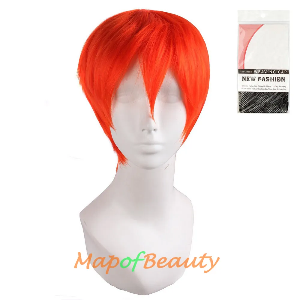 Short Cosplay Anime Wigs Curly Men's Wig Colored Black 12 Inch