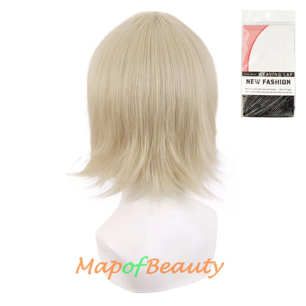 Short Cosplay Anime Wigs Curly Men's Wig Colored Black 12 Inch