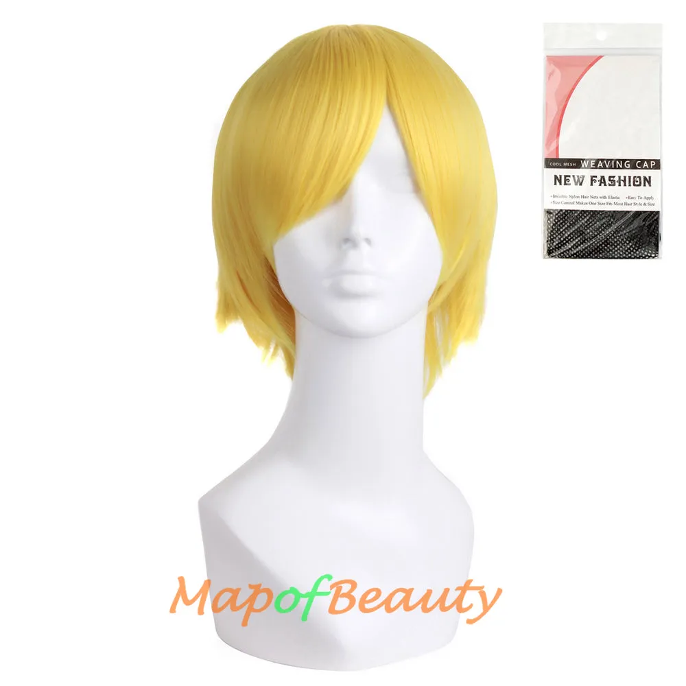 Short Cosplay Anime Wigs Curly Men's Wig Colored Black 12 Inch