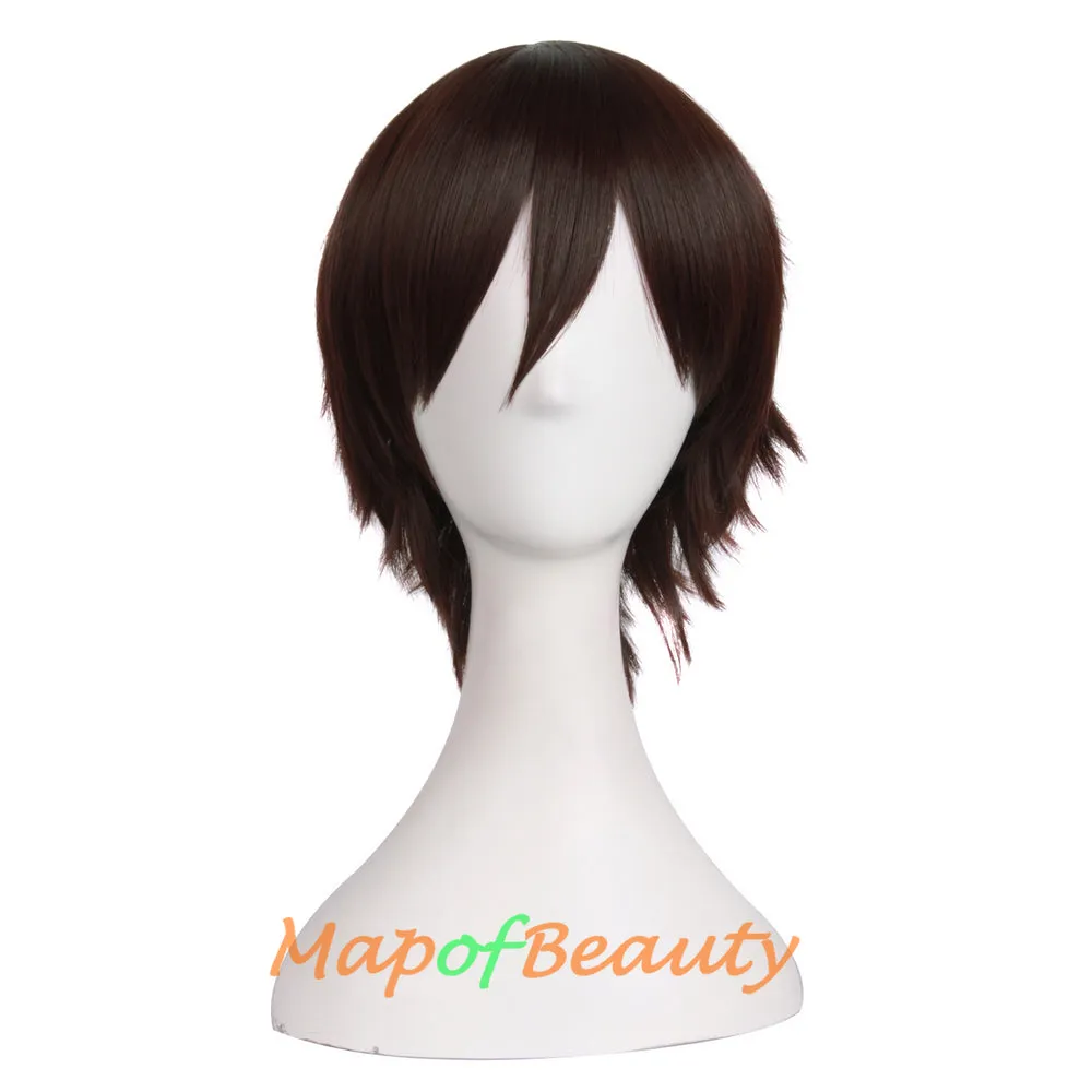 Short Cosplay Anime Wigs Curly Men's Wig Colored Black 12 Inch