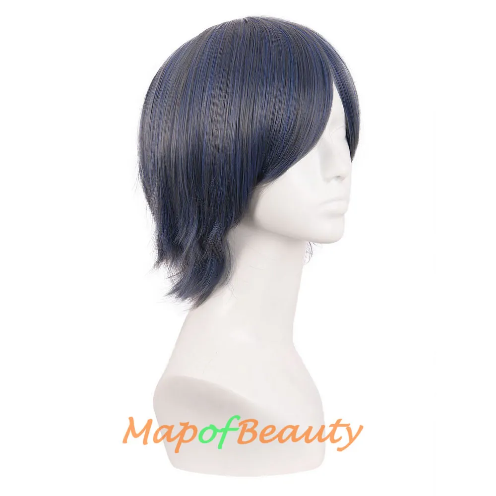 Short Cosplay Anime Wigs Curly Men's Wig Colored Black 12 Inch