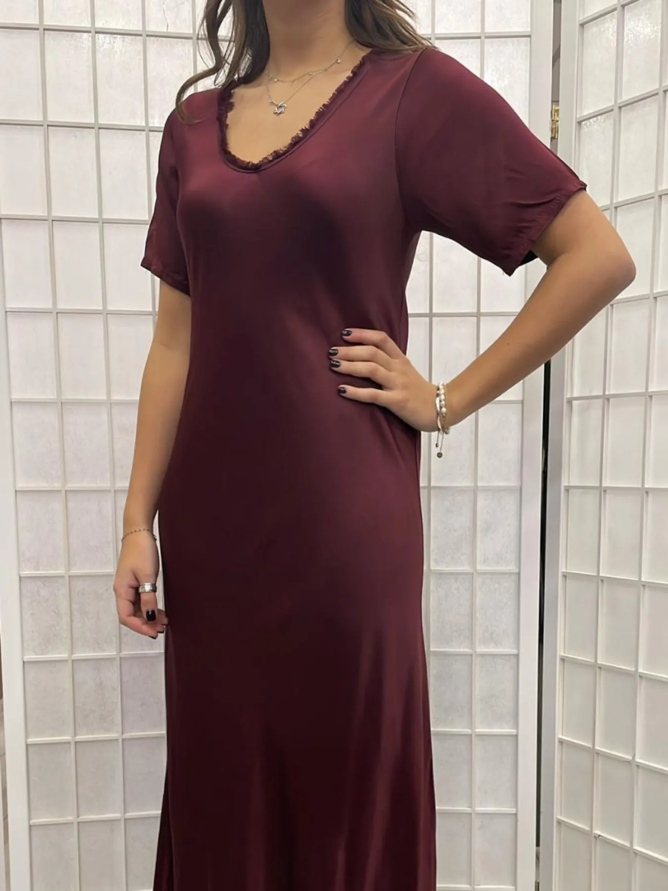 Silver Short Sleeve Satin Slip Dress