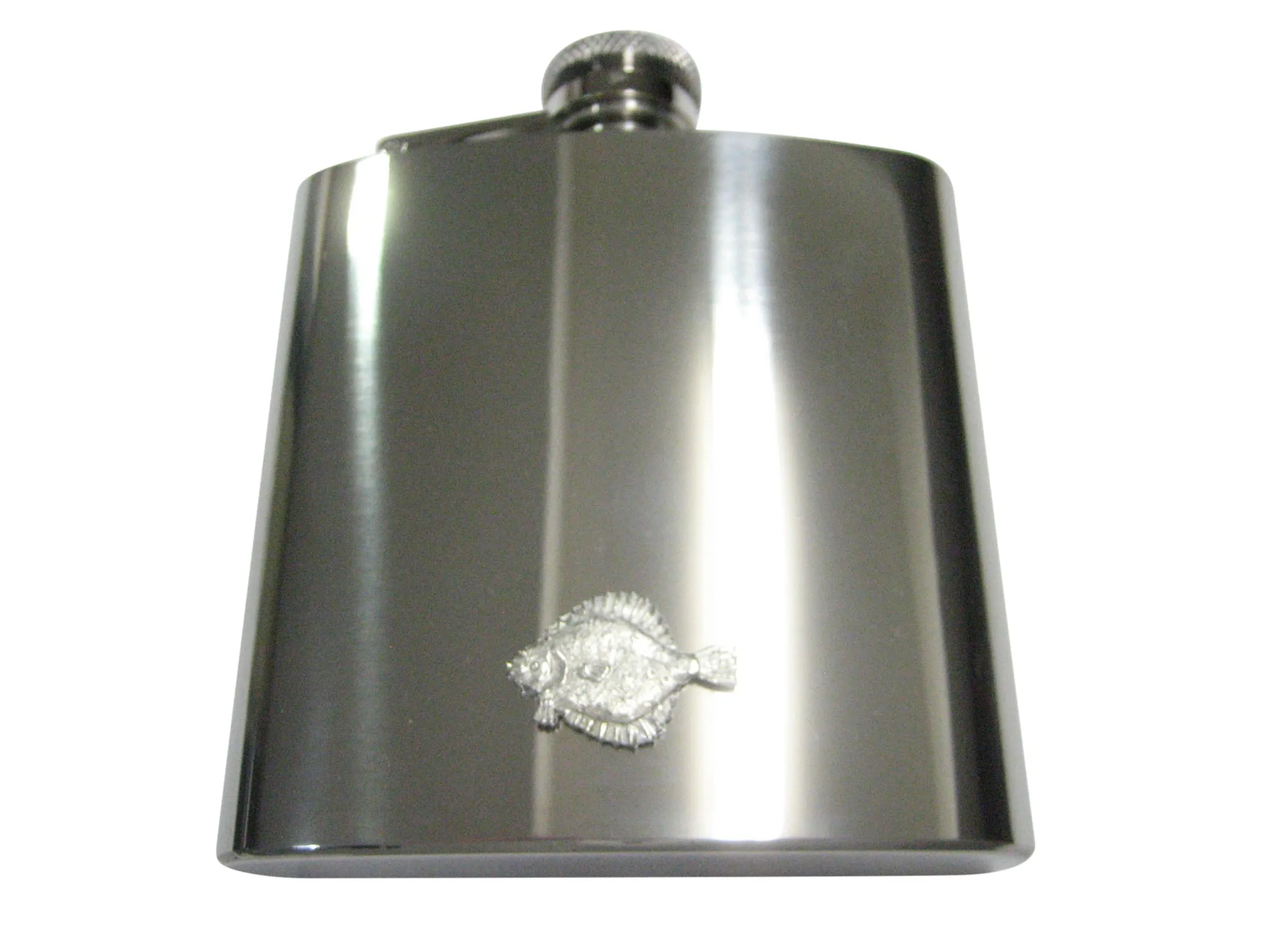 Silver Toned Halibut Flat Fish 6oz Flask