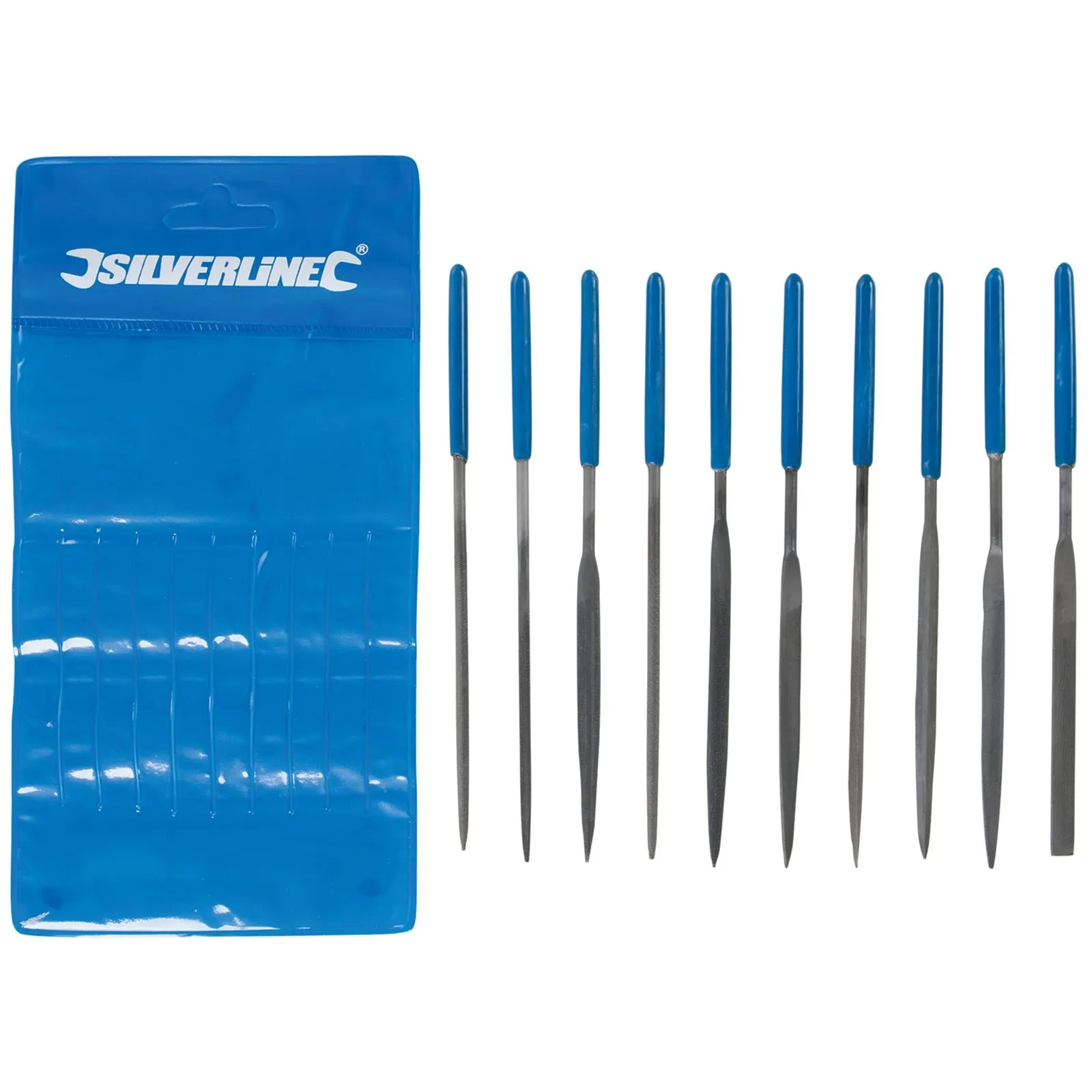 Silverline 10 Piece 140mm Needle File Set 2nd Cut Round Square Flat Barett