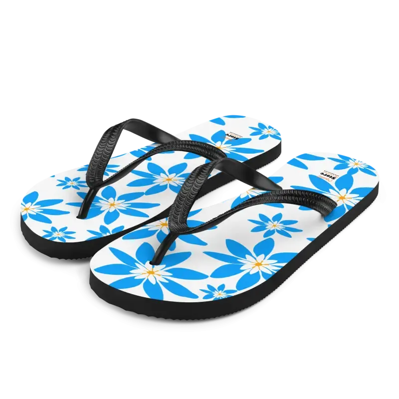 Slip Resistant Blue Flowers Summer Flip Flops
