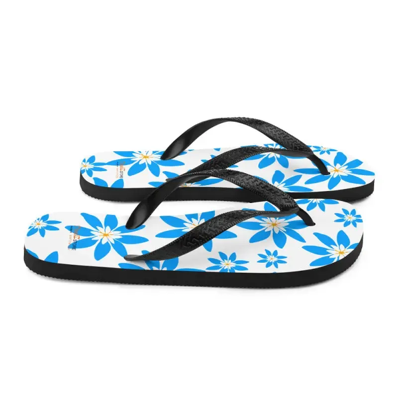 Slip Resistant Blue Flowers Summer Flip Flops
