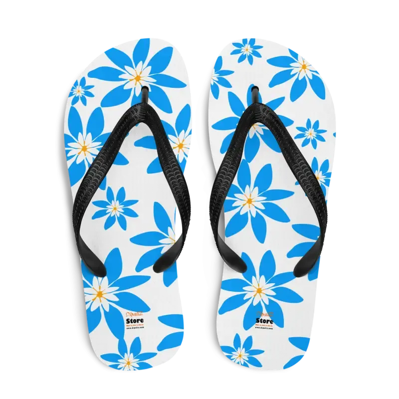 Slip Resistant Blue Flowers Summer Flip Flops