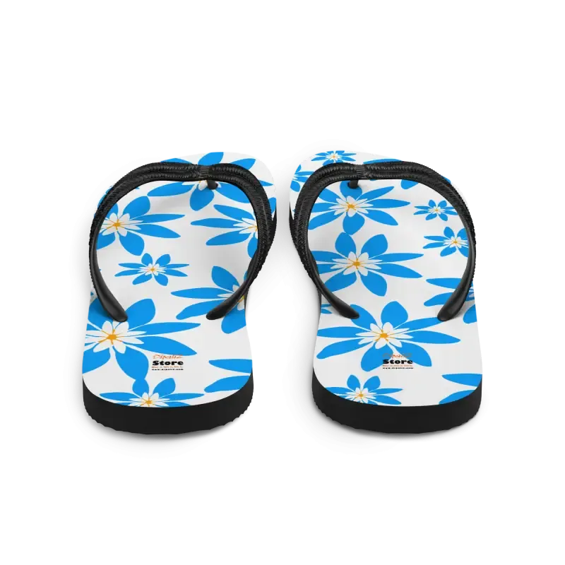 Slip Resistant Blue Flowers Summer Flip Flops