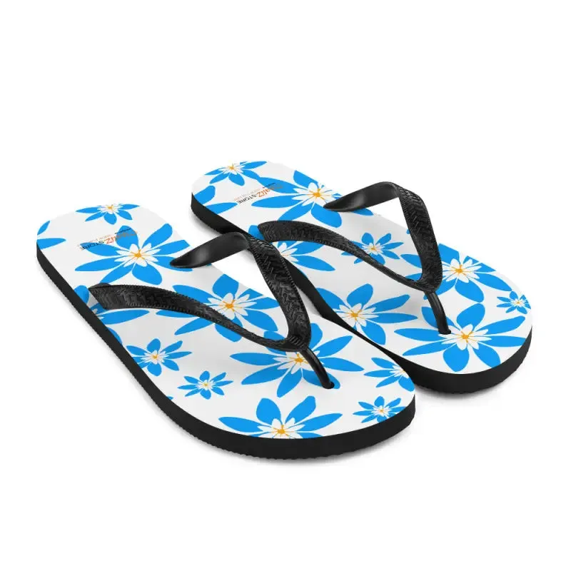 Slip Resistant Blue Flowers Summer Flip Flops