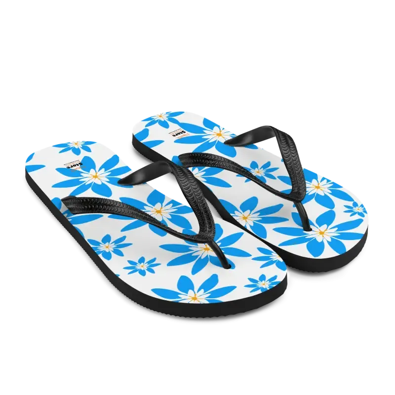 Slip Resistant Blue Flowers Summer Flip Flops