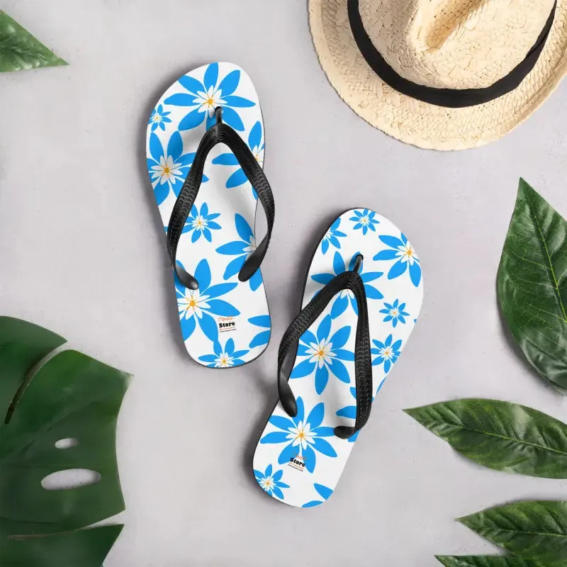 Slip Resistant Blue Flowers Summer Flip Flops
