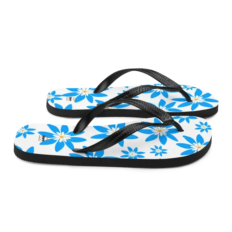 Slip Resistant Blue Flowers Summer Flip Flops