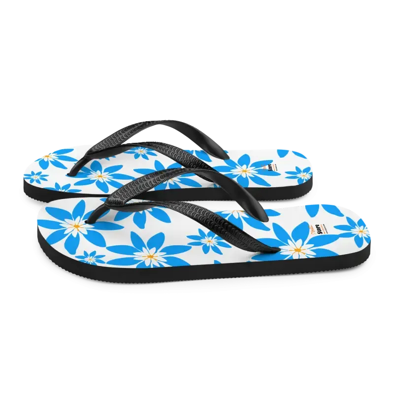 Slip Resistant Blue Flowers Summer Flip Flops