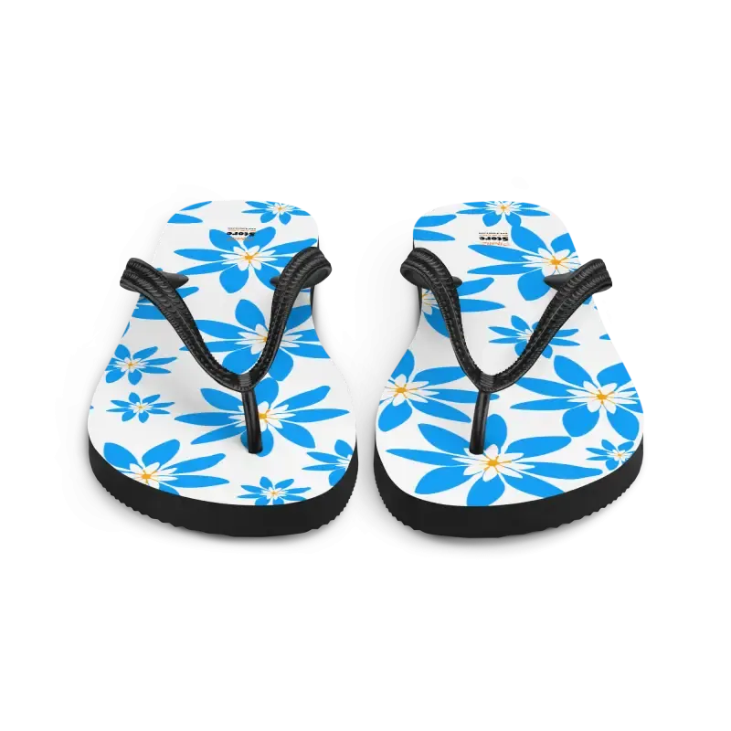 Slip Resistant Blue Flowers Summer Flip Flops