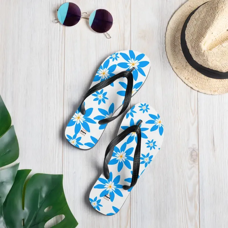 Slip Resistant Blue Flowers Summer Flip Flops