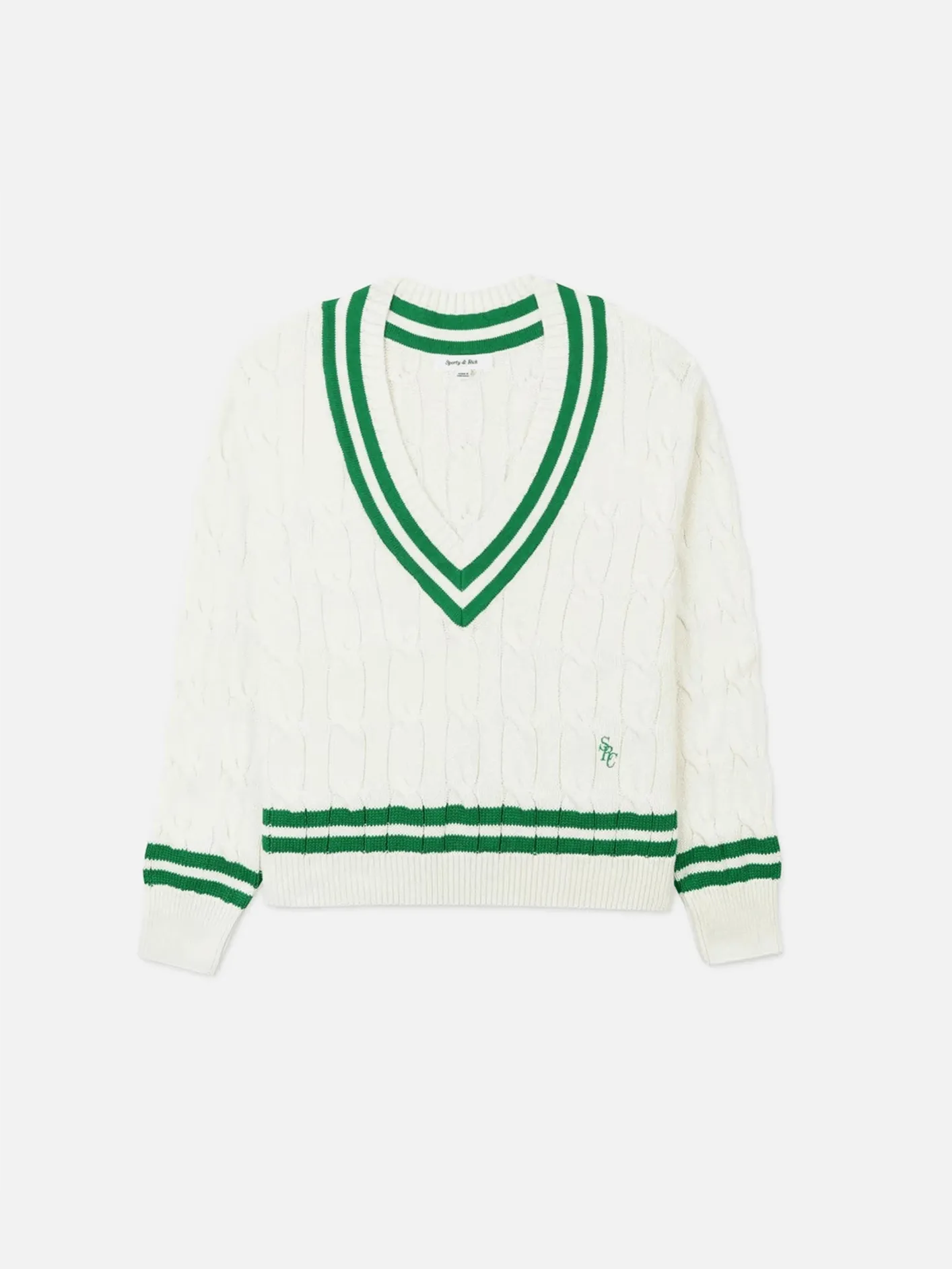 SRC Cableknit V-Neck Sweater - Cream/Clean Mint