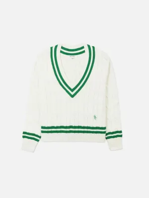 SRC Cableknit V-Neck Sweater - Cream/Clean Mint