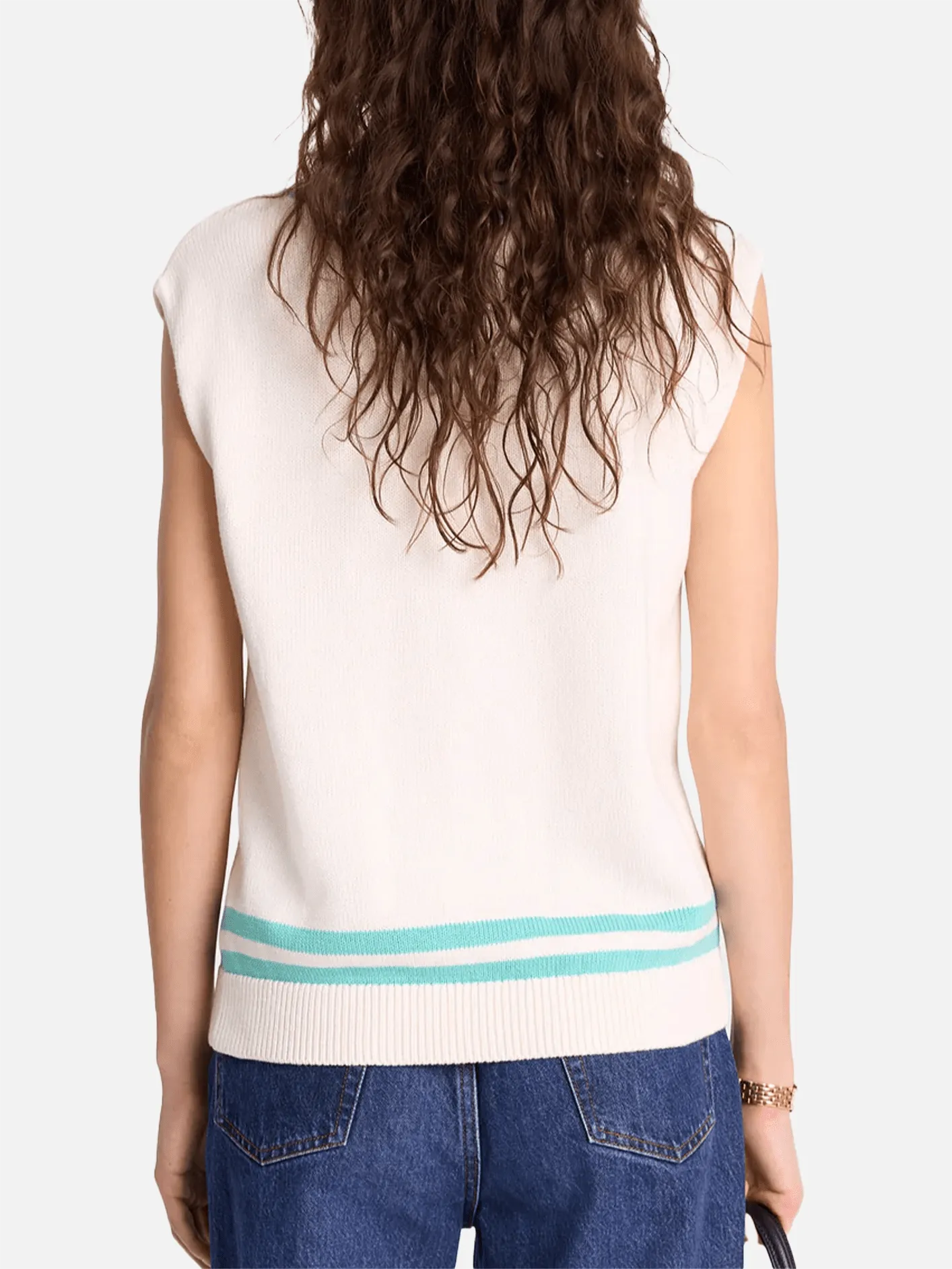 SRC Cableknit Vest - Off White/Caribbean