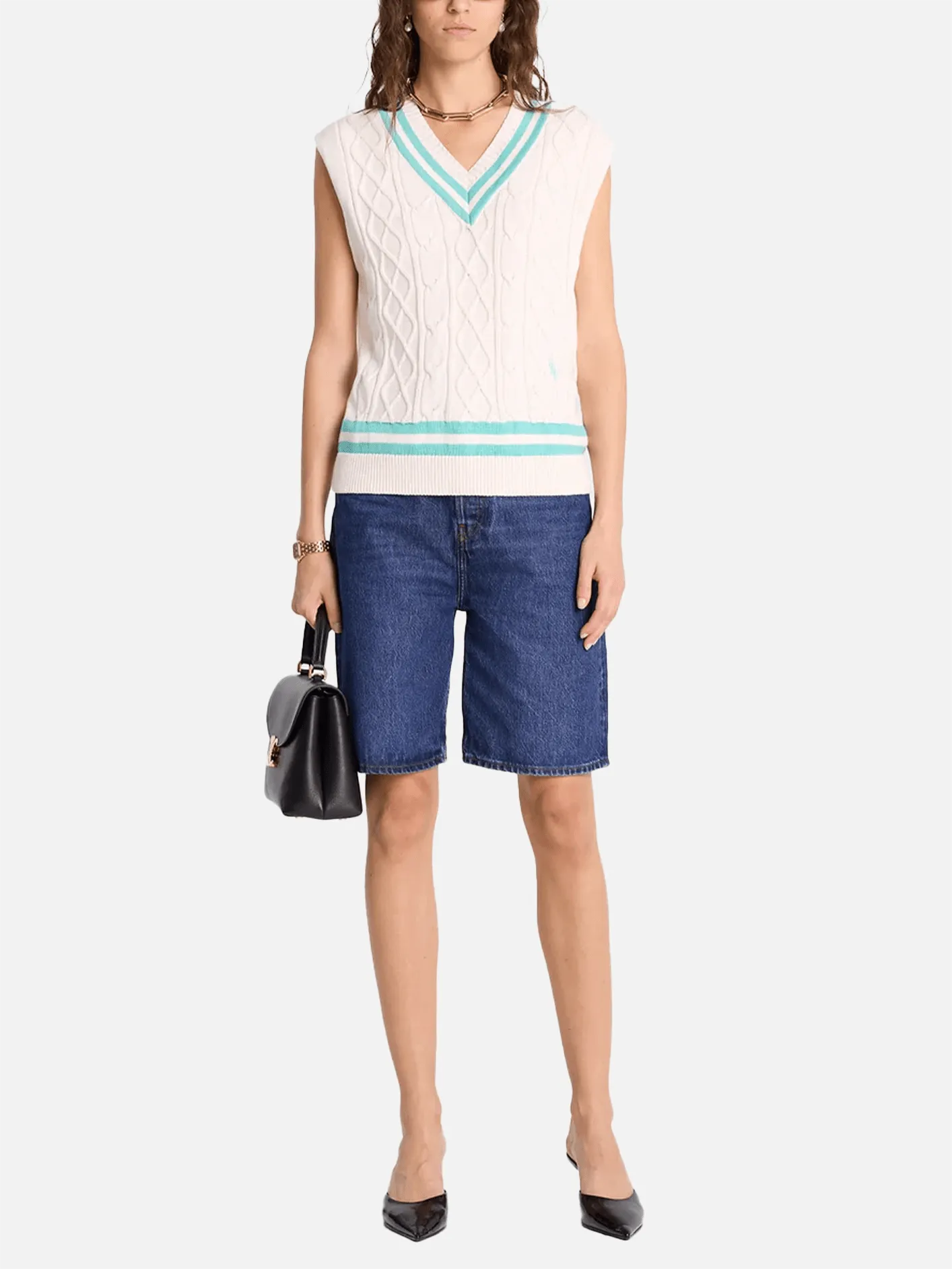 SRC Cableknit Vest - Off White/Caribbean