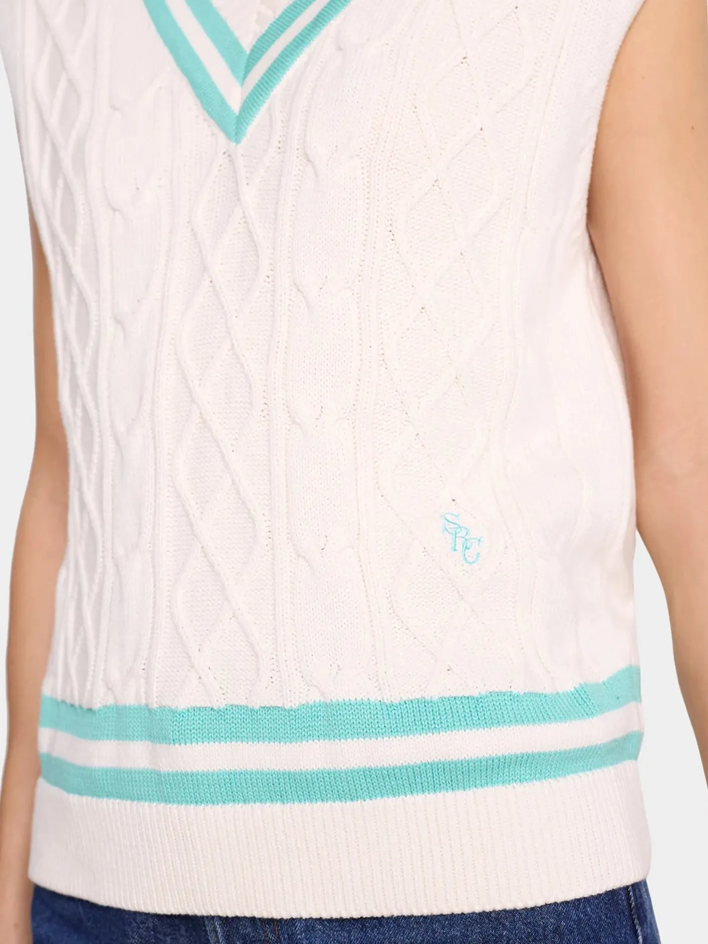 SRC Cableknit Vest - Off White/Caribbean