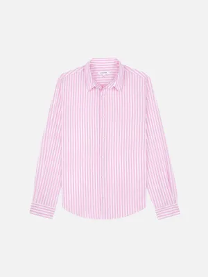 SRC Embroidered Button Down Shirt - White/Pink Large Stripe