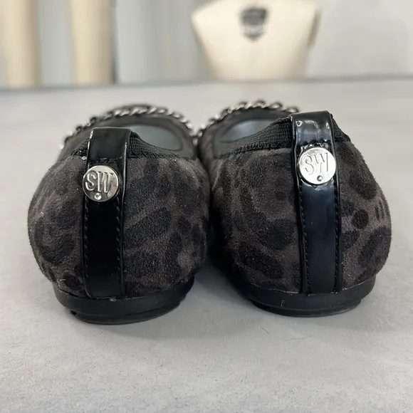 Stuart Weitzman Fannie Quilted Girls Leopard Ballet Flats Chain