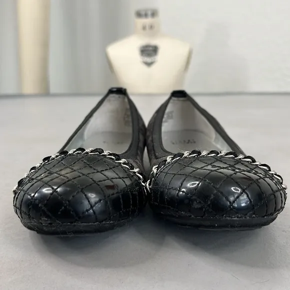 Stuart Weitzman Fannie Quilted Girls Leopard Ballet Flats Chain