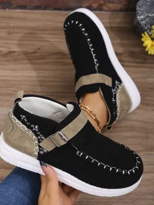 Stylish Round Toe Buckle Shoes with Contrast Detail