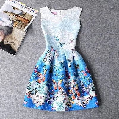 Summer Dress Fashion Print Flower Vest Girls Dresses Designer Princess Party For Baby Kids Clothes Girl Dress Vestido