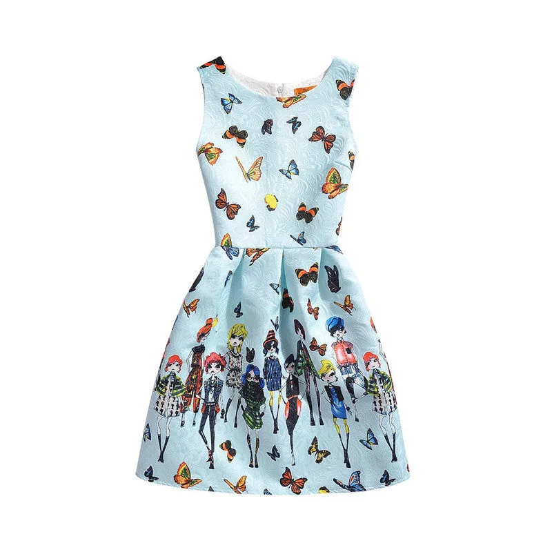 Summer Dress Fashion Print Flower Vest Girls Dresses Designer Princess Party For Baby Kids Clothes Girl Dress Vestido