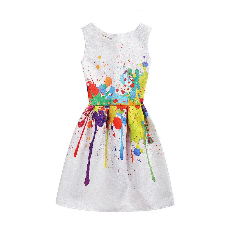 Summer Dress Fashion Print Flower Vest Girls Dresses Designer Princess Party For Baby Kids Clothes Girl Dress Vestido