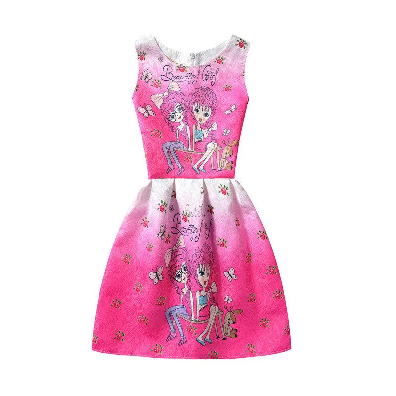 Summer Dress Fashion Print Flower Vest Girls Dresses Designer Princess Party For Baby Kids Clothes Girl Dress Vestido