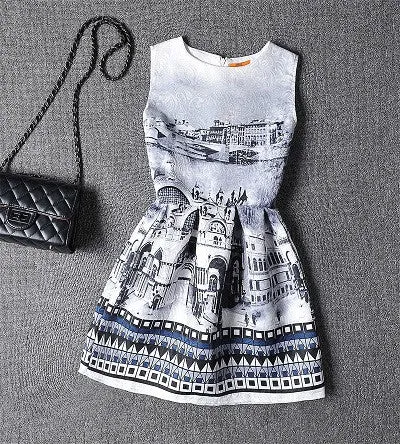 Summer Dress Fashion Print Flower Vest Girls Dresses Designer Princess Party For Baby Kids Clothes Girl Dress Vestido