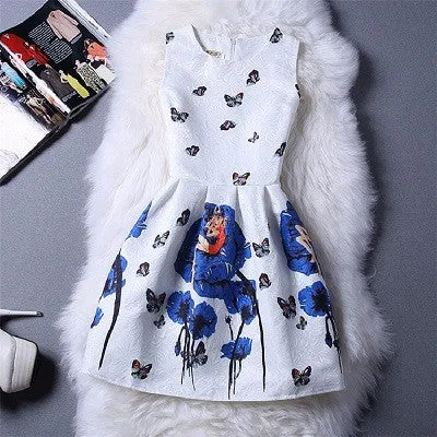 Summer Dress Fashion Print Flower Vest Girls Dresses Designer Princess Party For Baby Kids Clothes Girl Dress Vestido