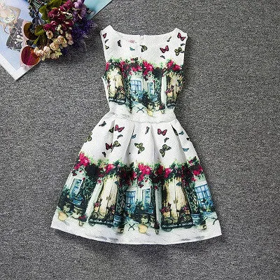 Summer Dress Fashion Print Flower Vest Girls Dresses Designer Princess Party For Baby Kids Clothes Girl Dress Vestido