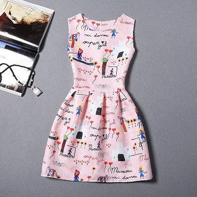 Summer Dress Fashion Print Flower Vest Girls Dresses Designer Princess Party For Baby Kids Clothes Girl Dress Vestido