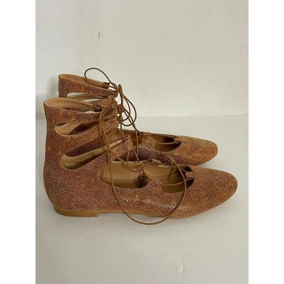 Sundance Flats 40 / 9 - 9.5 Tasha Round Toe Leather Gladiator Shoes Boho
