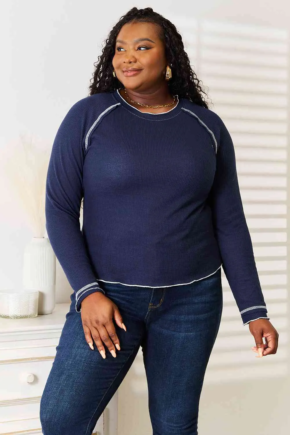 Susan Basic Bae Long Raglan Sleeve Round Neck Top