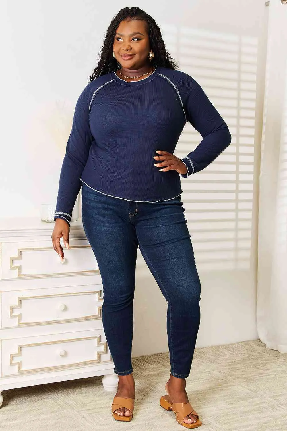 Susan Basic Bae Long Raglan Sleeve Round Neck Top