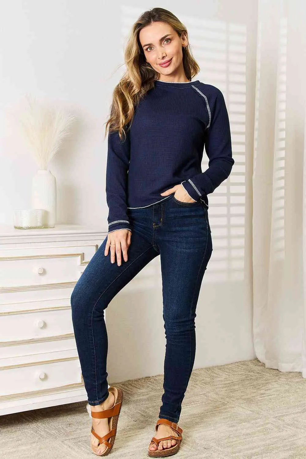 Susan Basic Bae Long Raglan Sleeve Round Neck Top