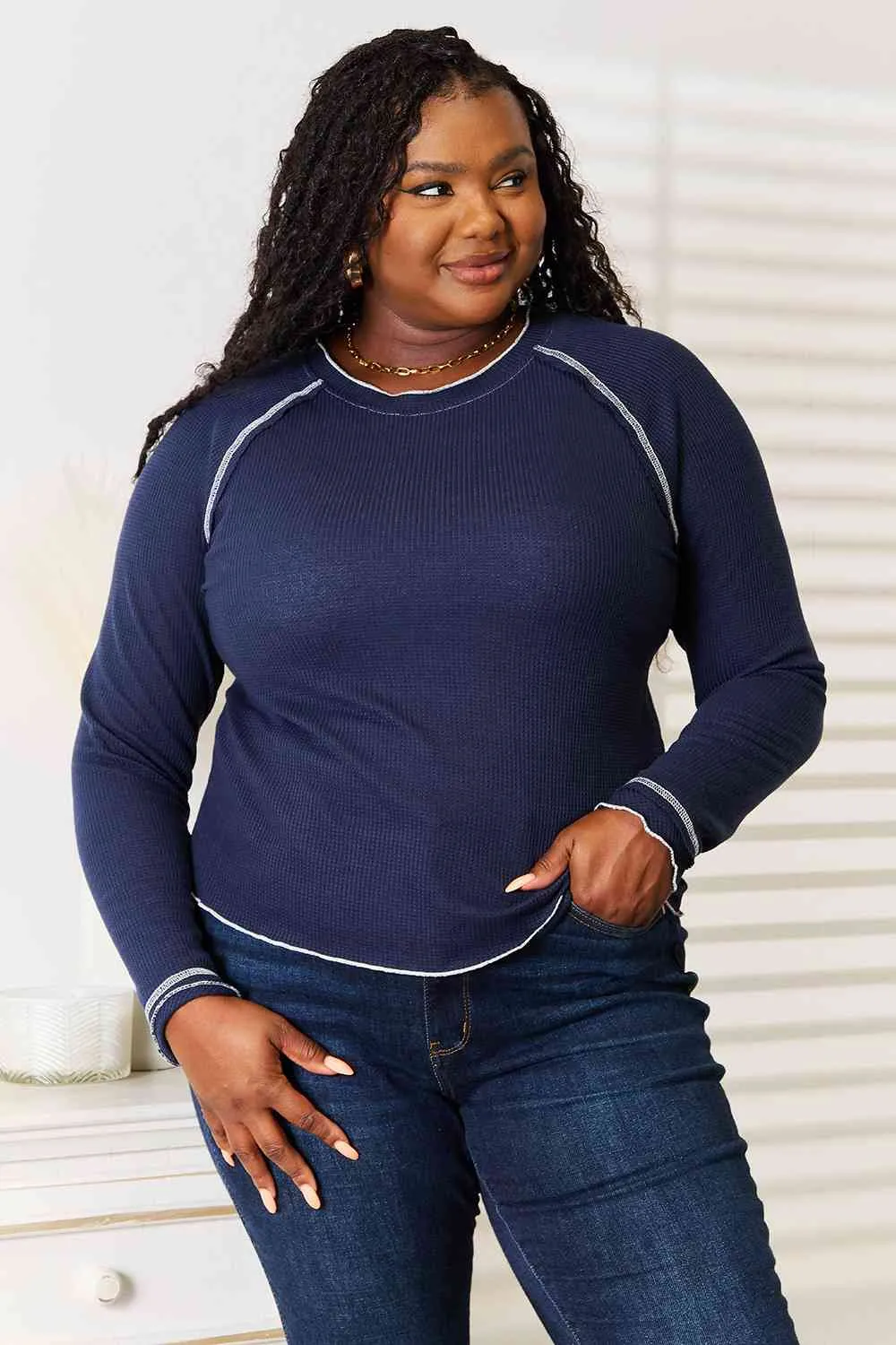 Susan Basic Bae Long Raglan Sleeve Round Neck Top